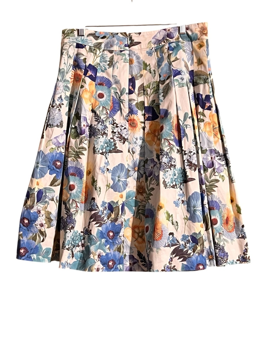 Talbots Floral Pleated Midi Skirt Size 10 in Cream, Blue & Yellow
